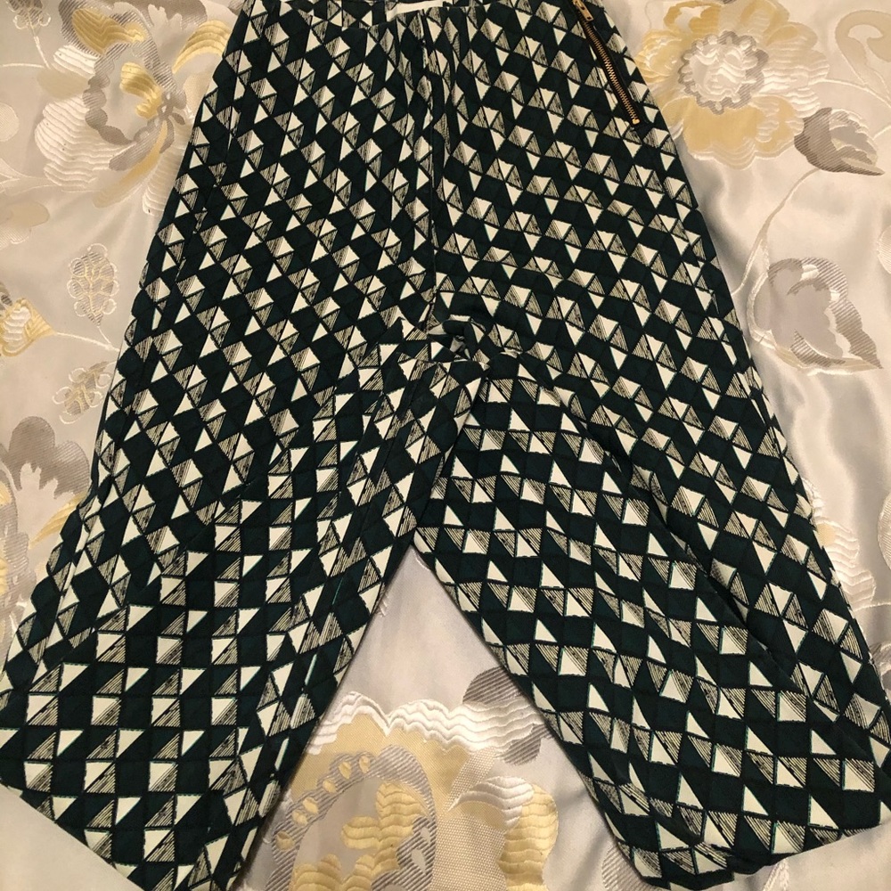 Geometric Patterned Green Trousers